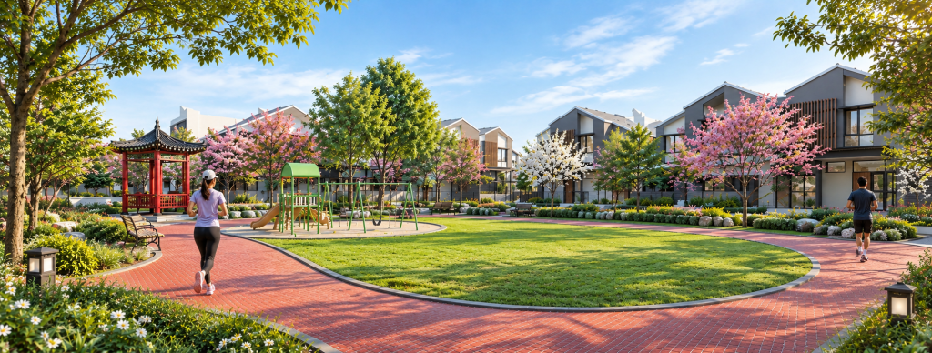 area taman dan jogging track di kawasan Citra Buana Residence 2